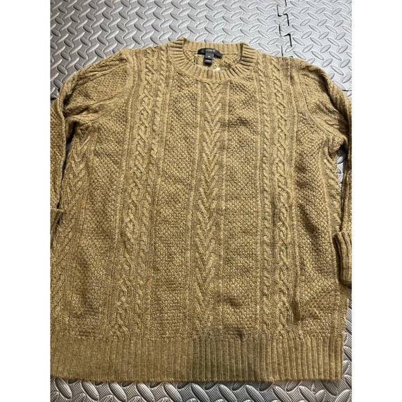 J.CREW CABLE CREWNECK SWEATER WITH RUFFLE SLEEVES OLIVE GREEN WOMENS SIZE XS - Picture 2 of 9